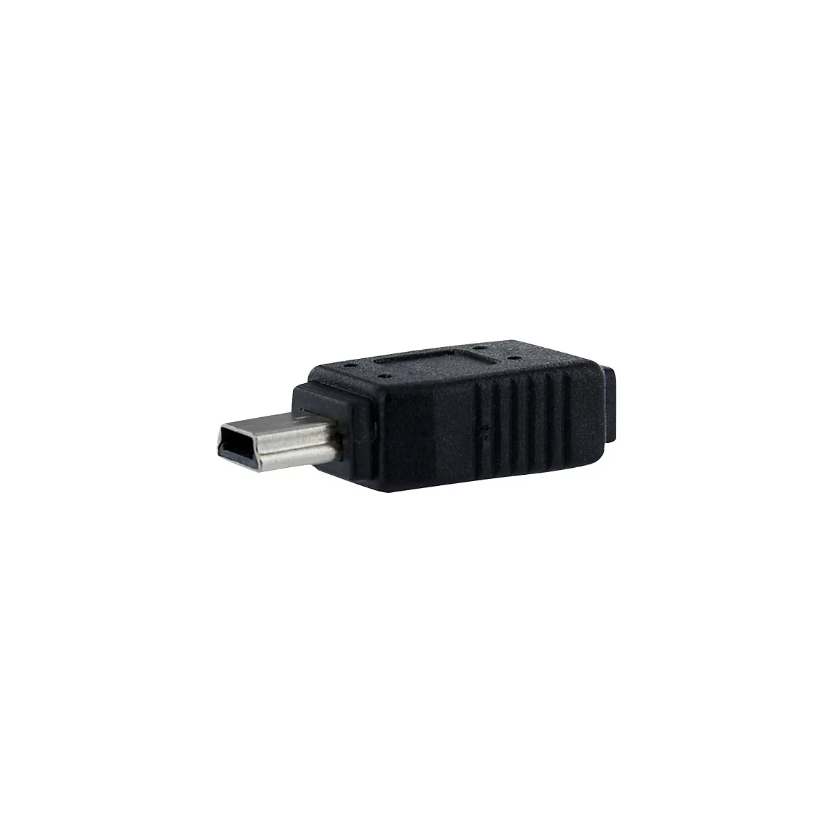 Un adaptateur USB noir. Il possède un connecteur USB et un boîtier rectangulaire avec des côtés nervurés.