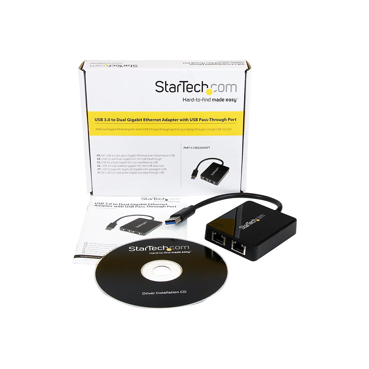 StarTech.com Adaptateur réseau USB 3.0 vers 2 ports Gigabit Ethernet - Convertisseur USB vers 2x RJ45 avec port USB intégré - Noir - adaptateur réseau - USB 3.0 - 2 ports