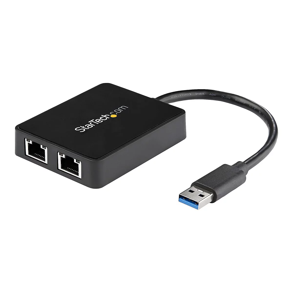 StarTech.com Adaptateur réseau USB 3.0 vers 2 ports Gigabit Ethernet - Convertisseur USB vers 2x RJ45 avec port USB intégré - Noir - adaptateur réseau - USB 3.0 - 2 ports