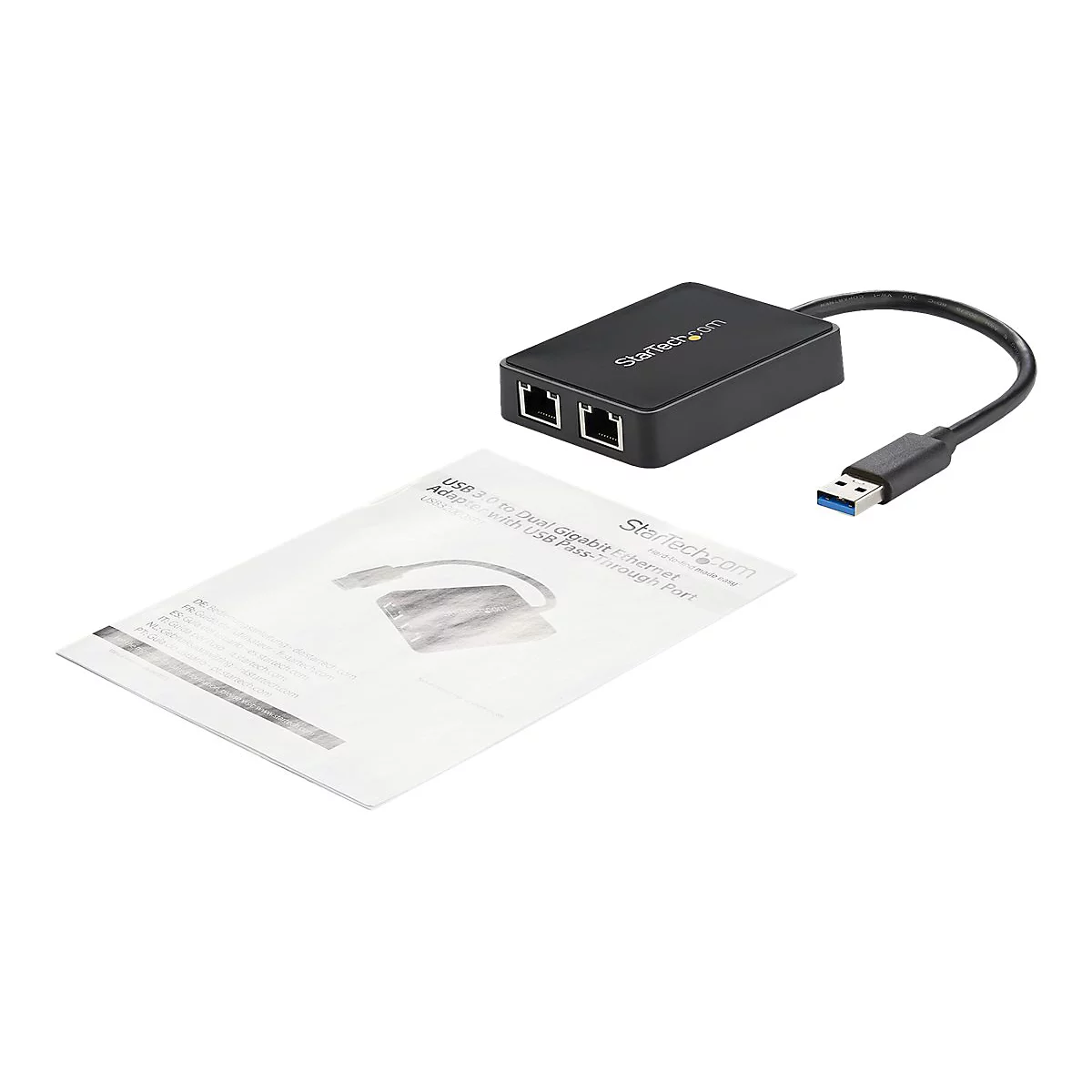 StarTech.com Adaptateur réseau USB 3.0 vers 2 ports Gigabit Ethernet - Convertisseur USB vers 2x RJ45 avec port USB intégré - Noir - adaptateur réseau - USB 3.0 - 2 ports