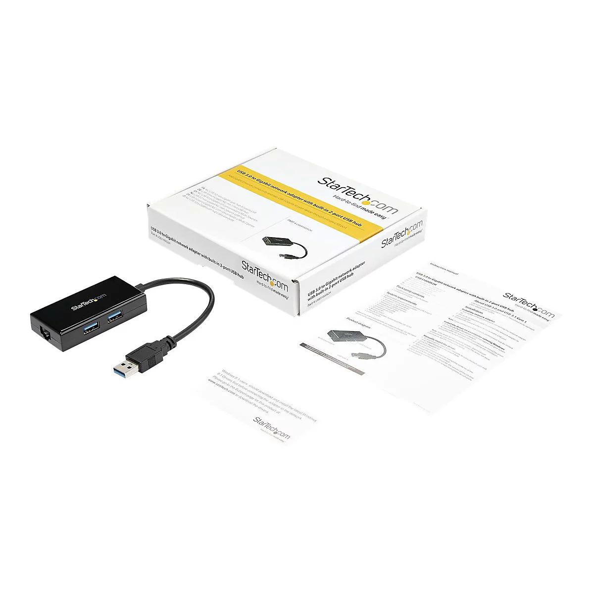 StarTech.com Adaptateur réseau USB 3.0 vers Gigabit Ethernet avec hub USB 3.0 à 2 ports (USB31000S2H) - adaptateur réseau - USB 3.0 - Gigabit Ethernet x 1