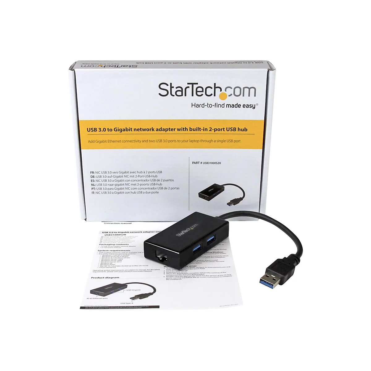 StarTech.com Adaptateur réseau USB 3.0 vers Gigabit Ethernet avec hub USB 3.0 à 2 ports (USB31000S2H) - adaptateur réseau - USB 3.0 - Gigabit Ethernet x 1