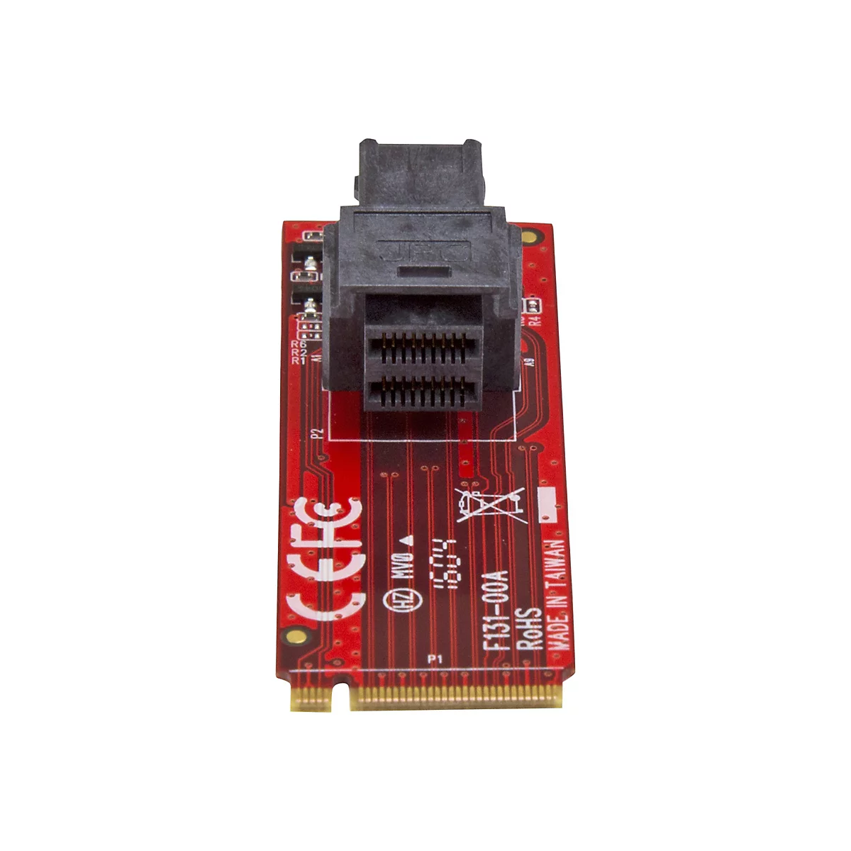 Carte de circuit imprimé rouge avec connecteurs noirs. On peut y lire CEFC, F131-00A, RoHS, Made in Taiwan.