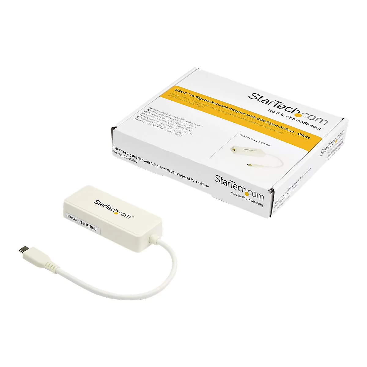 StarTech.com Adaptateur USB-C vers Ethernet Gigabit avec port USB 3.0 - Blanc (US1GC301AUW) - adaptateur réseau - USB-C - Gigabit Ethernet + USB 3.1 Gen 2