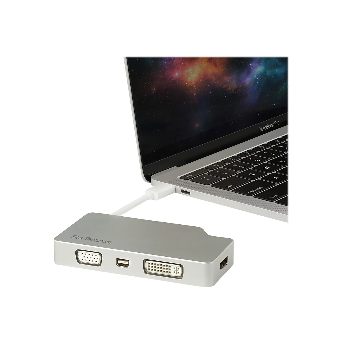 StarTech.com Aluminium Reise A/V Adapter 4-in-1 USB-C auf VGA, DVI, HDMI oder mDP - USB Type-C Adapter - 4K - Videoadapter - Mini DisplayPort / HDMI / DVI / VGA - 10.5 cm