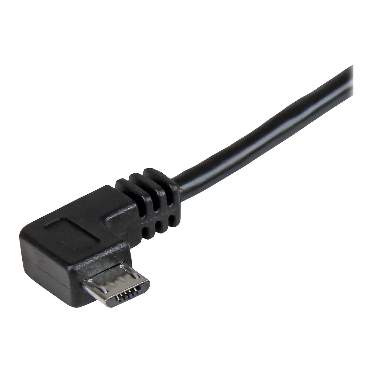 Câble USB noir avec un connecteur micro USB incliné à angle droit.