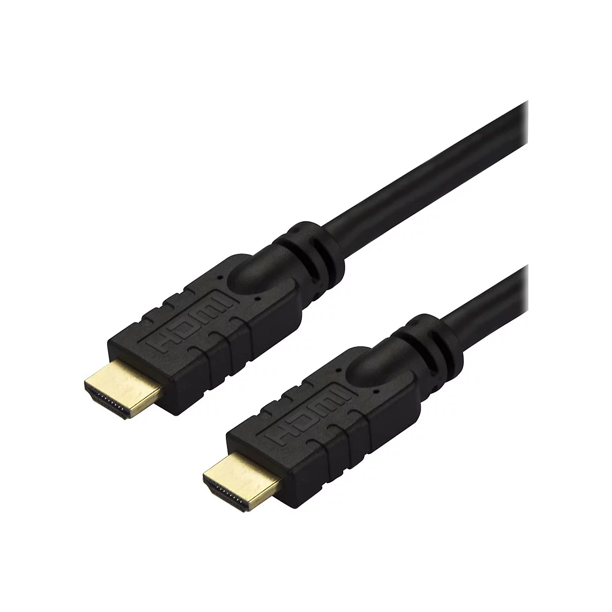 Deux câbles HDMI noirs avec des connecteurs dorés et logo HDMI.