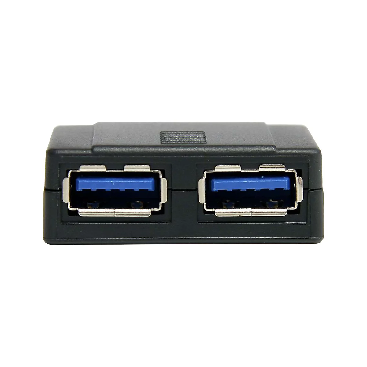 Un hub USB noir avec deux ports USB 3.0. Les ports sont bleus.