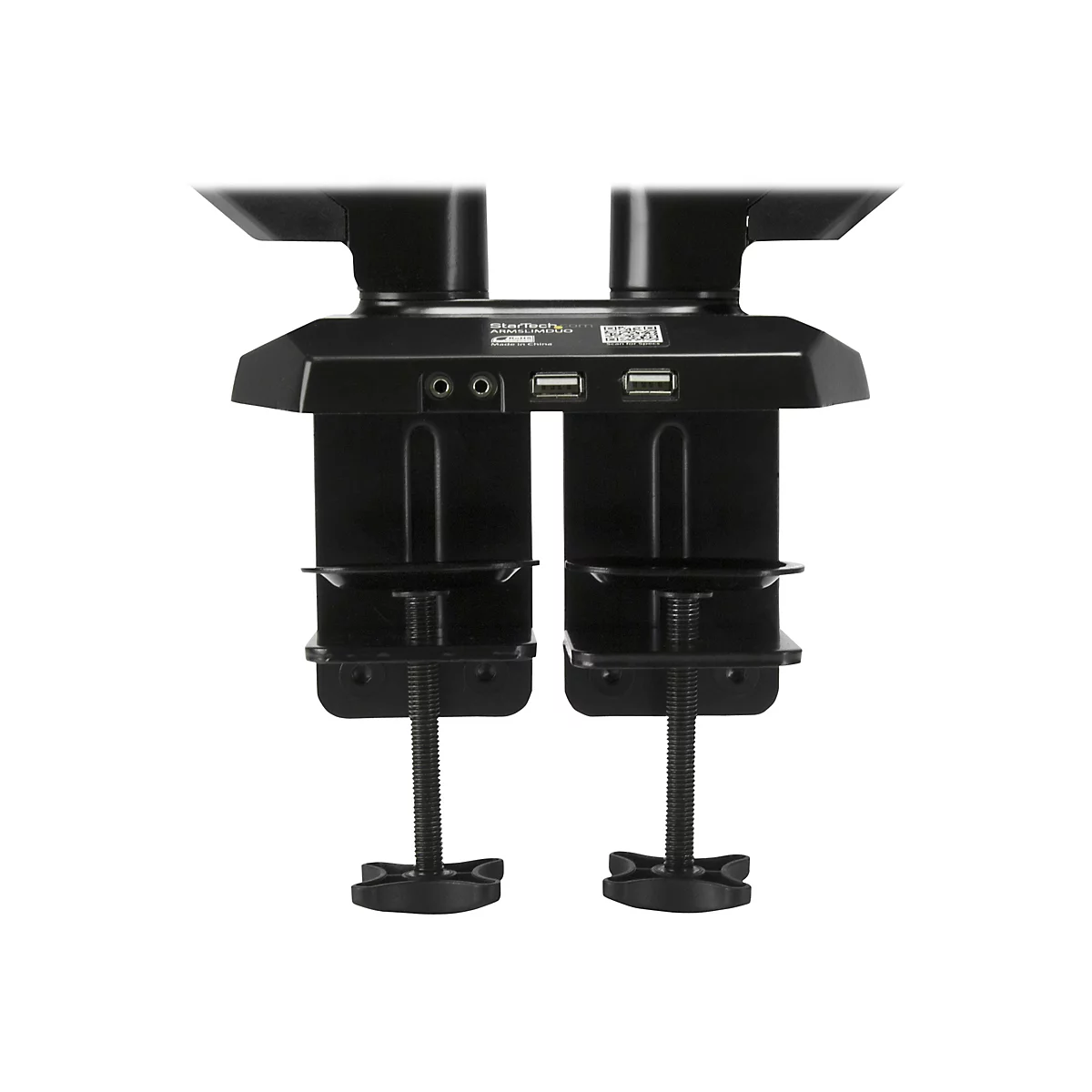 StarTech.com Dual Monitor Halterung mit eingebautem 2 Port USB und Audio Passthrough - Befestigungskit - einstellbarer Arm - für LCD-Display - Schwarz