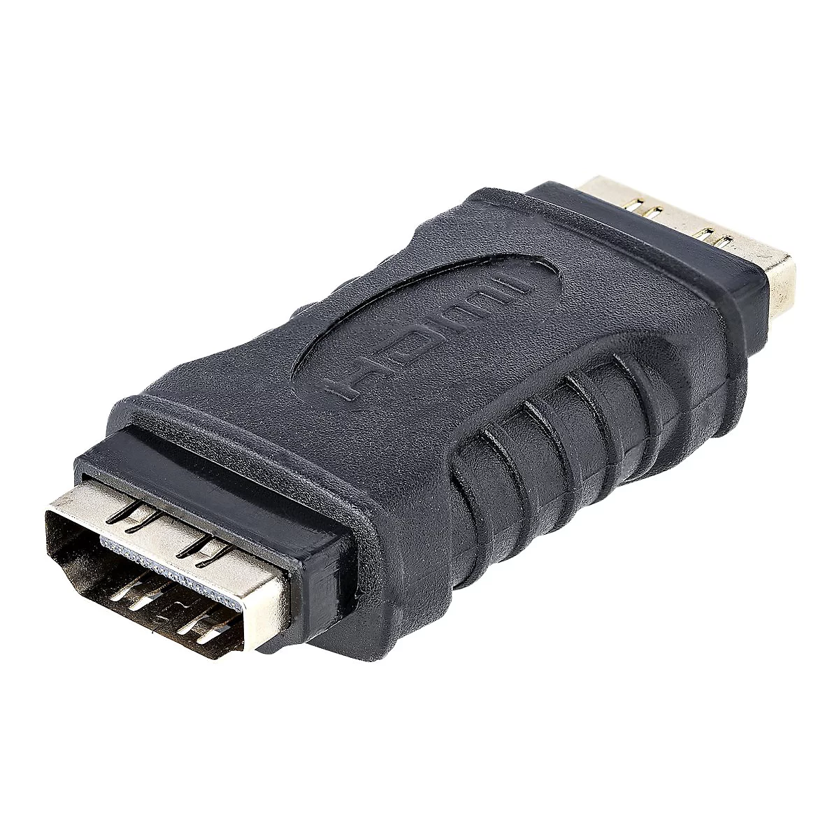 Ein schwarzer HDMI-Adapter, der zwei Anschlüsse verbindet.