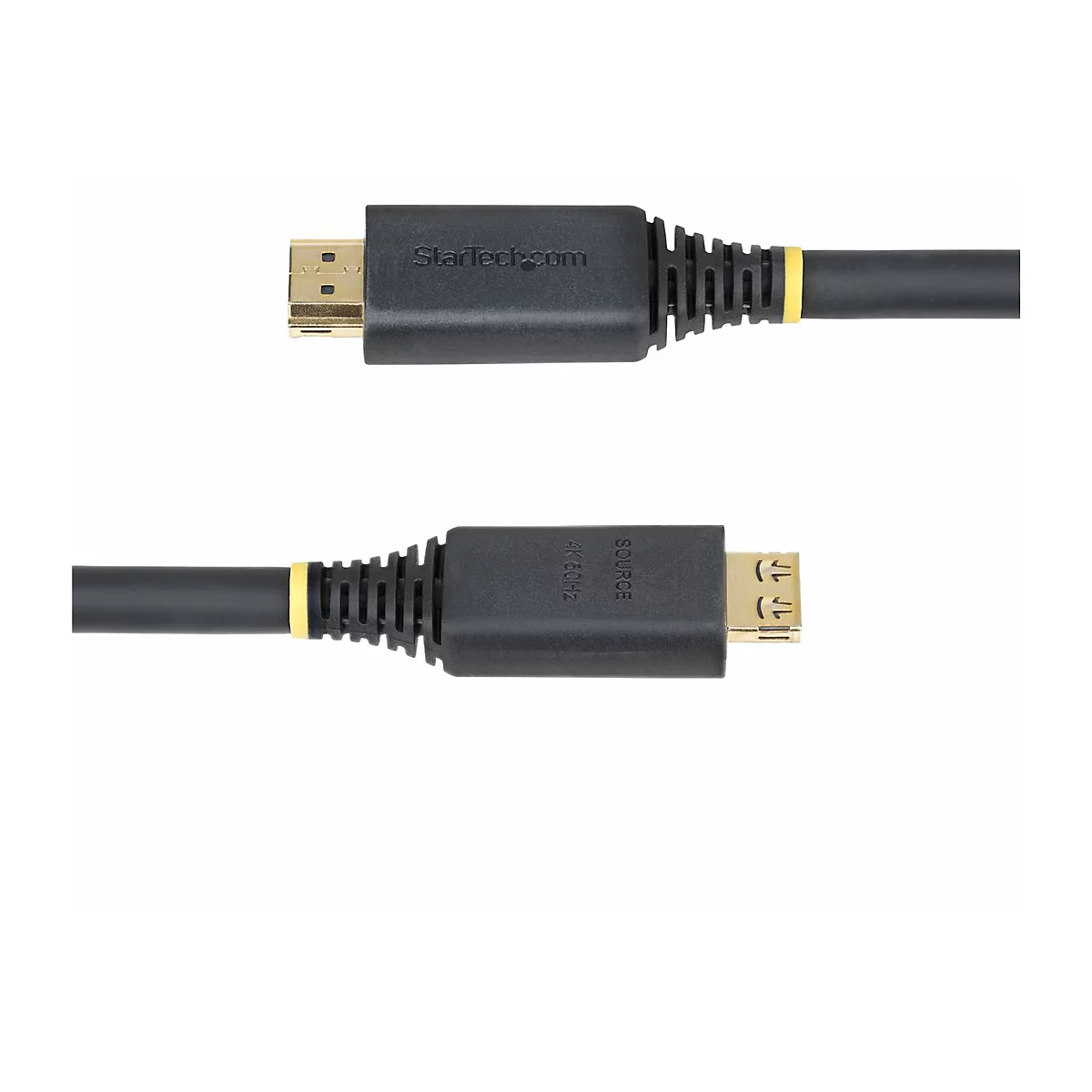 Zwei schwarze HDMI-Kabel mit goldenen Steckern und der Aufschrift "StarTech.com" und "SOURCE 4K 60HZ".