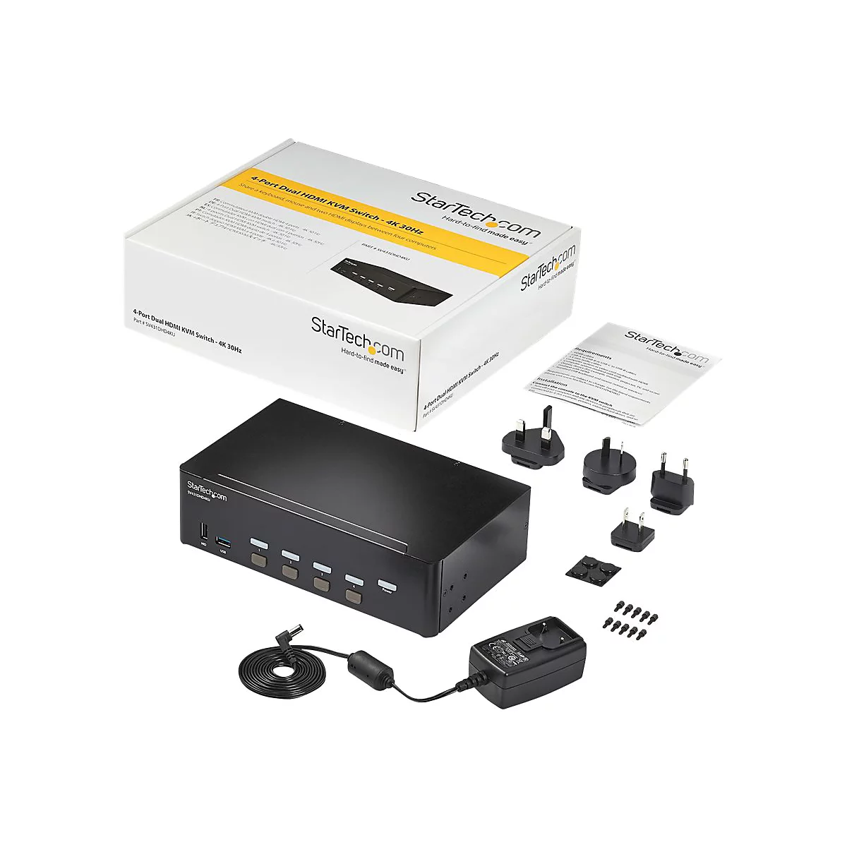 StarTech.com KVM Switch HDMI 4 Port - 4K 30 Hz - KVM Extender für HDMI - KVM HDMI Umschalter - KVM-/Audio-/USB-Switch - 4 Anschlüsse - an Rack montierbar