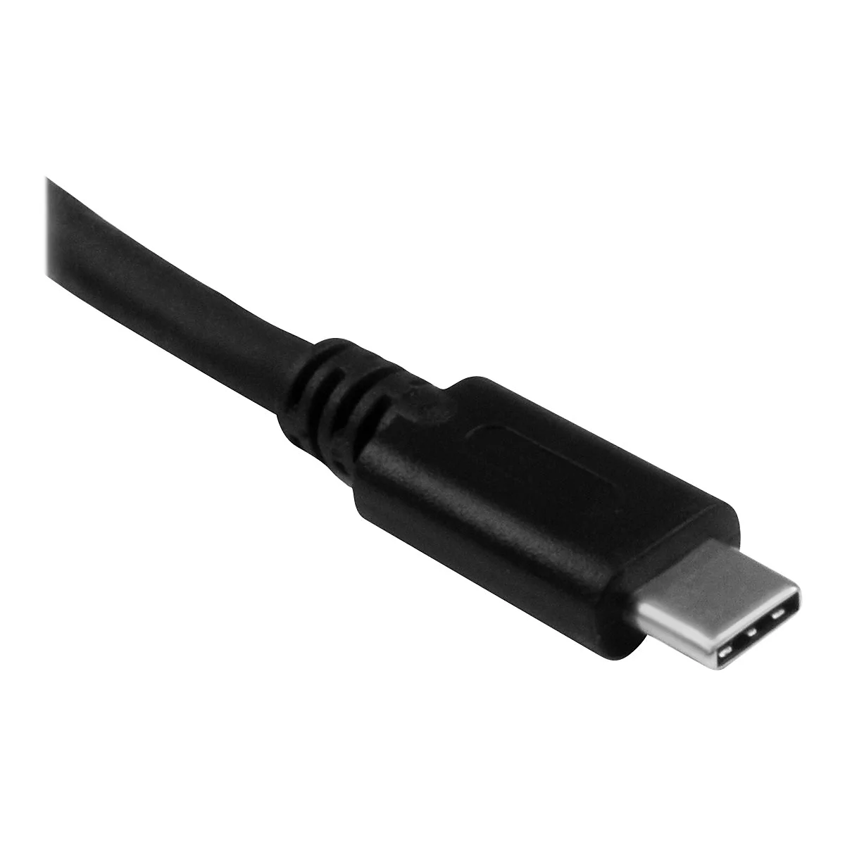 Gros plan d'un câble USB-C noir avec connecteur métallique.