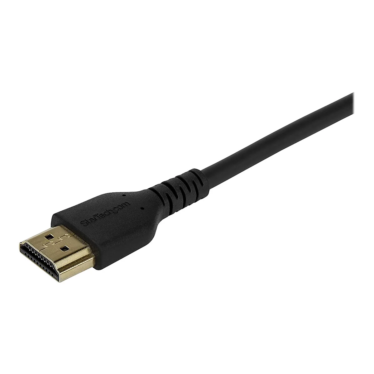 Schwarzes HDMI-Kabel mit vergoldetem Anschluss und der Aufschrift "StarTech.com".