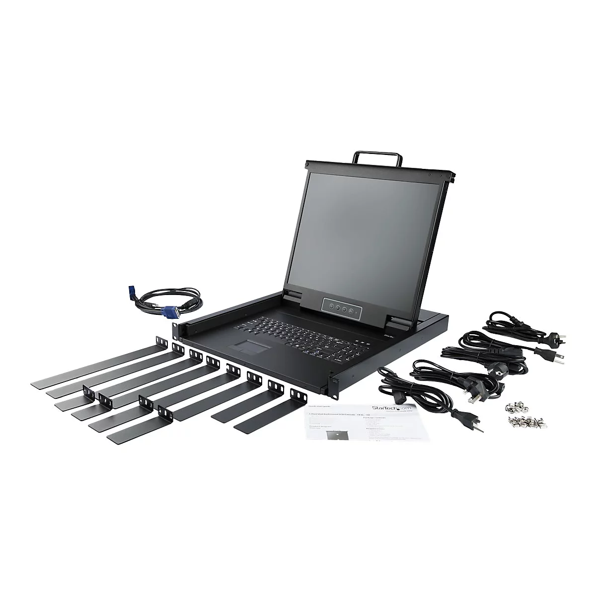 StarTech.com Rack KVM Konsole - US Tastatur(QWERTY), Ein Port VGA KVM mit 17' LCD Monitor - 1HE LCD KVM Konsolenschublade mit Kabeln - USB Unterstützung - 50.000 MTBF (RKCONS1701) - KVM-Konsole mit KVM-Switch
