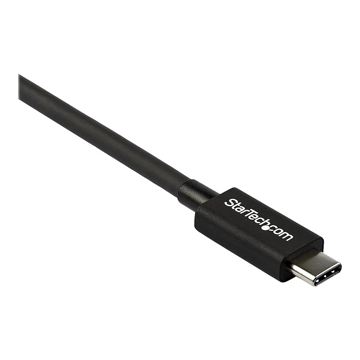 Ein schwarzes USB-C-Kabel. Auf dem Stecker steht StarTech.com.