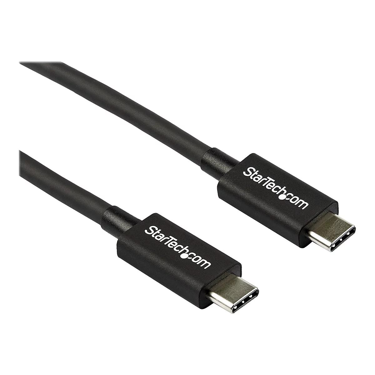 Schwarzes USB-C-Kabel von StarTech.com. Beide Enden sind im Detail gezeigt.