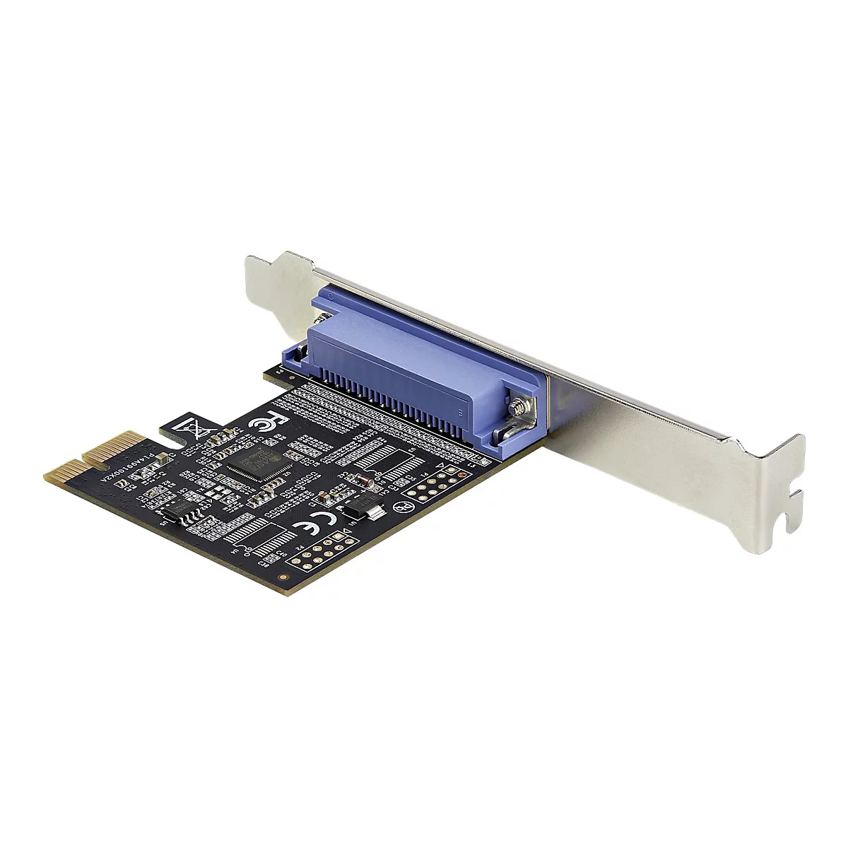 Eine Computer-Erweiterungskarte mit blauen und metallischen Elementen.