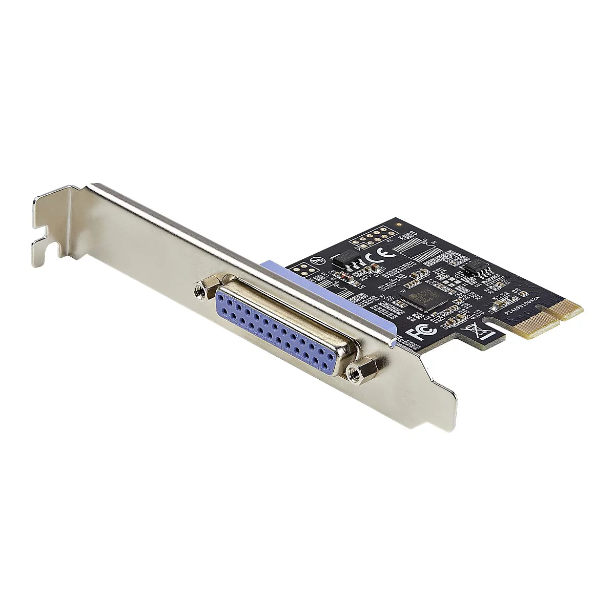 Eine Computer-Erweiterungskarte mit parallelem Port. Auf hellem Hintergrund.