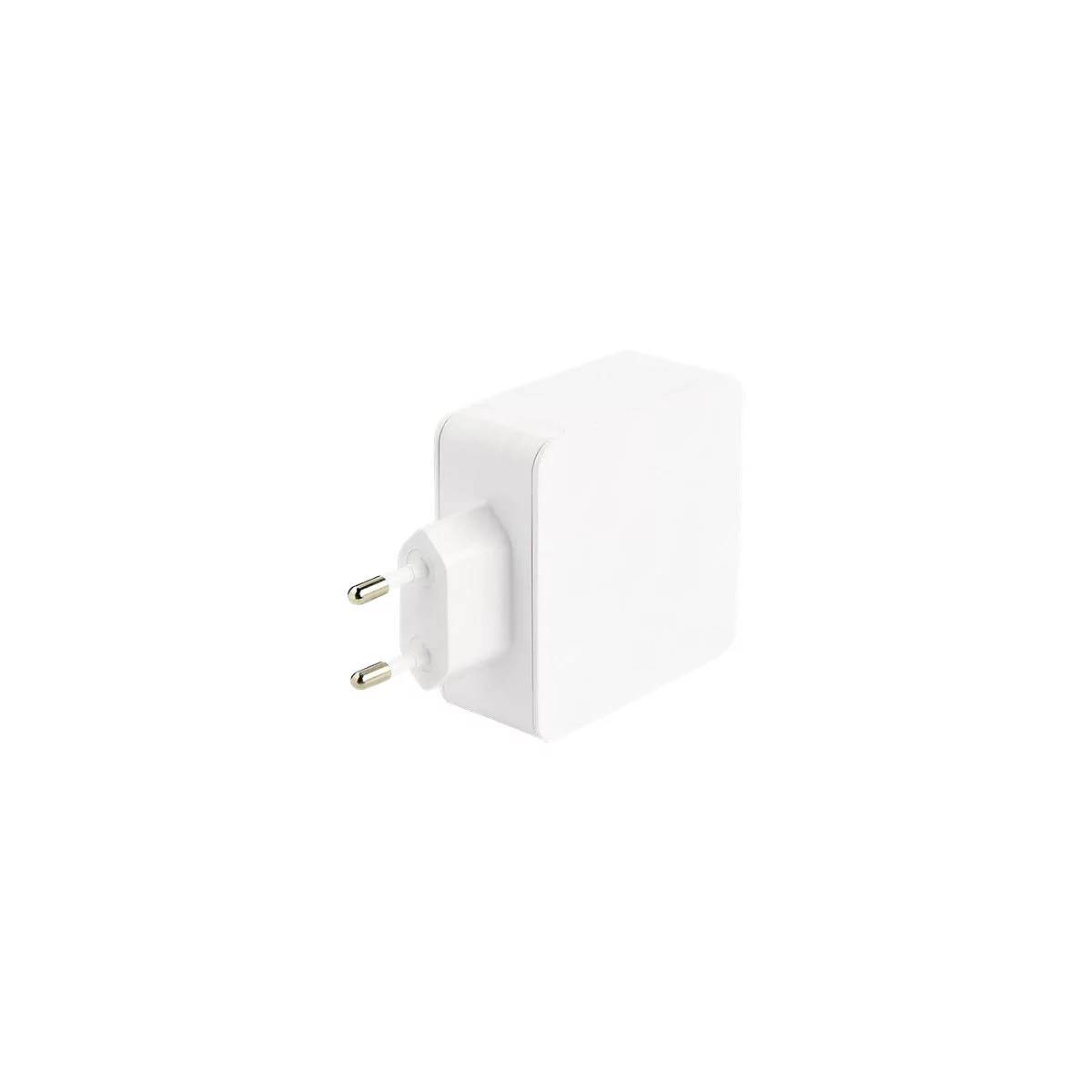Weißes Netzteil mit Steckern. Die Stecker haben goldfarbene Kontaktstellen.