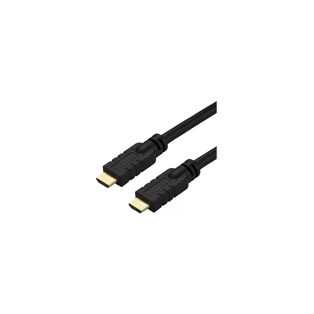 Zwei schwarze HDMI-Kabel mit goldenen Steckern und HDMI-Logo.