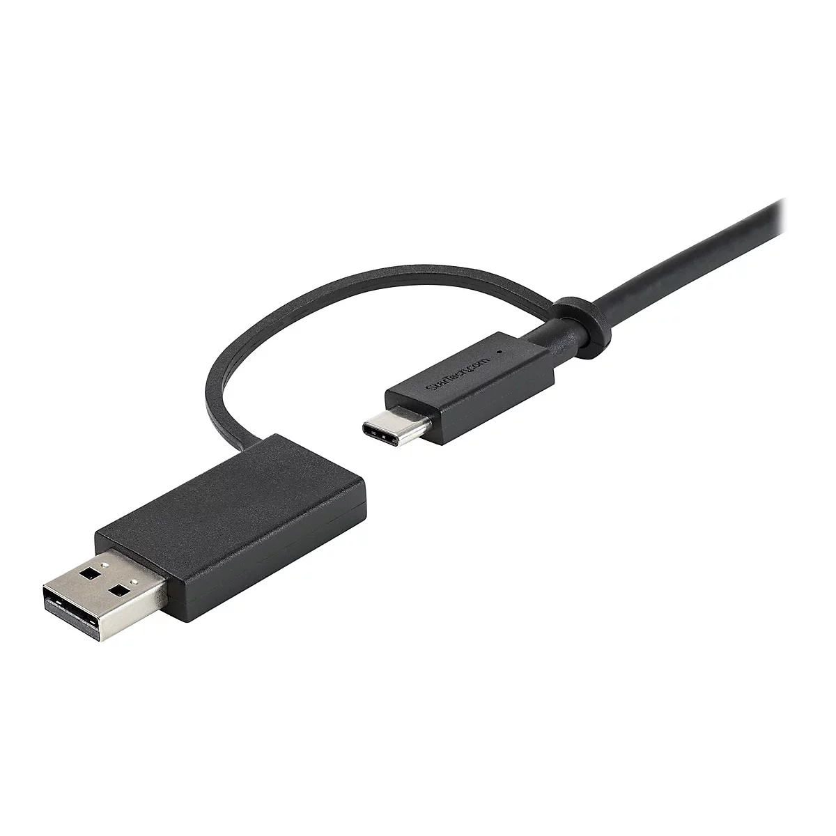 Schwarzes USB-C-auf-USB-A-Kabel. Auf einem Stecker steht "StarTech.com".