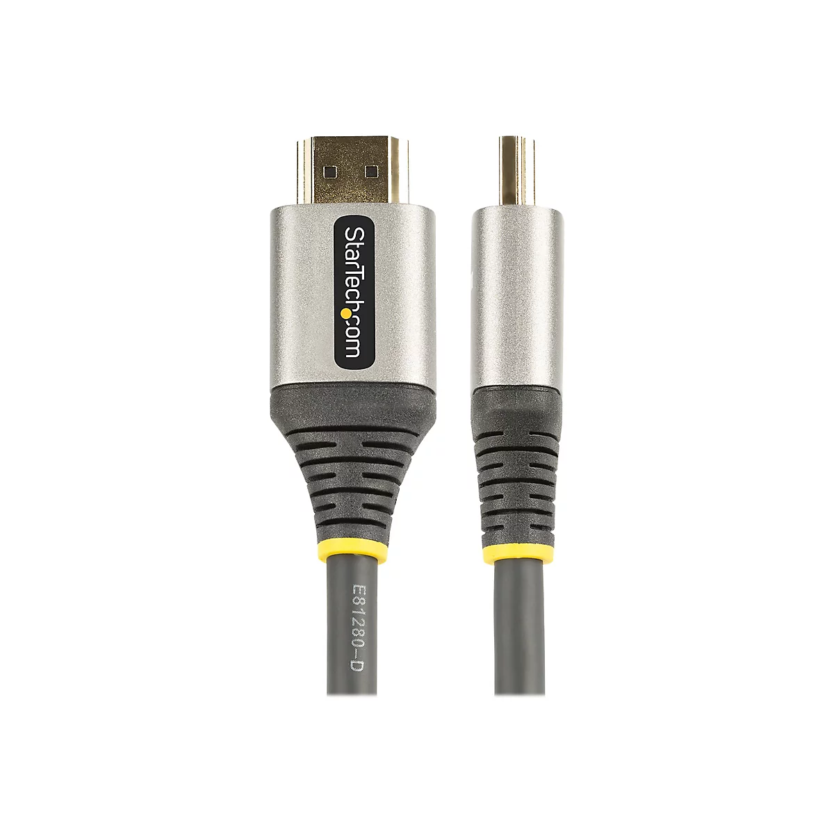 Ein HDMI-Kabel mit dem Schriftzug Startech.com und einem weiteren Kabel, beide auf weißem Hintergrund.