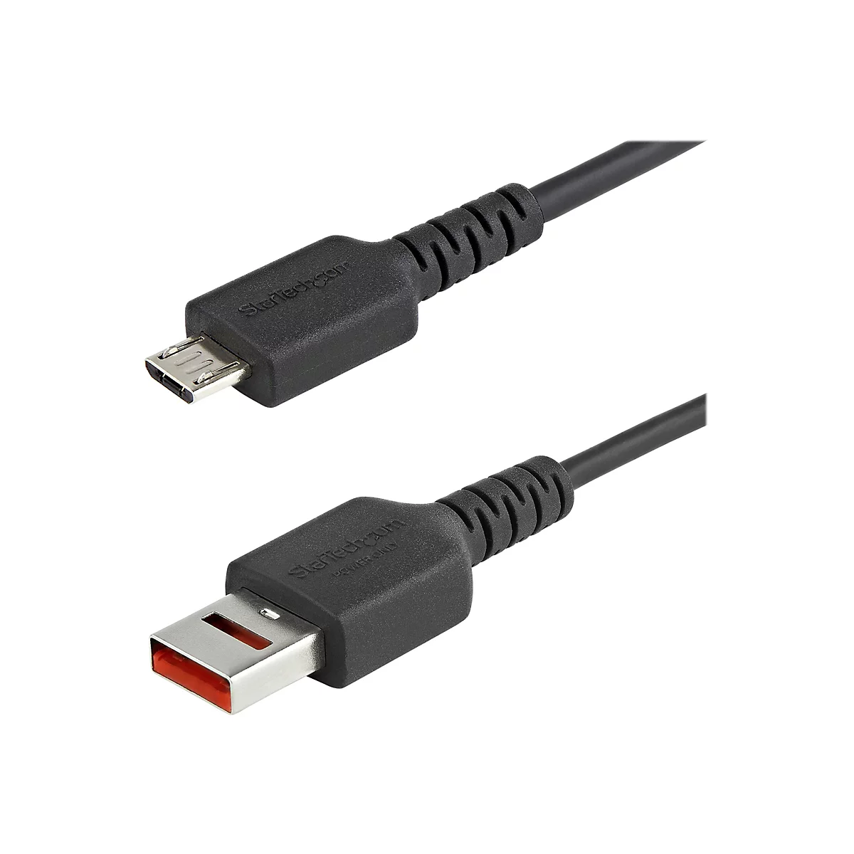 USB-Kabel, schwarz, mit Micro-USB- und USB-A-Anschlüssen. Auf den Steckern ist StarTech.com zu lesen.