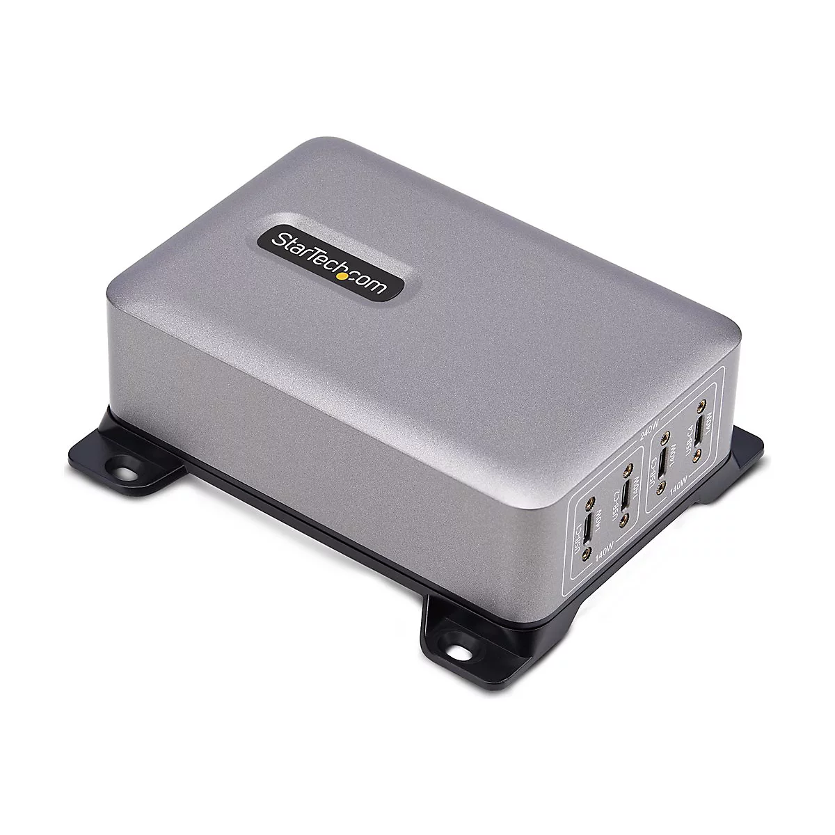 Grauer USB-Ladegerät, Startech.com-Logo, mehrere Anschlüsse.
