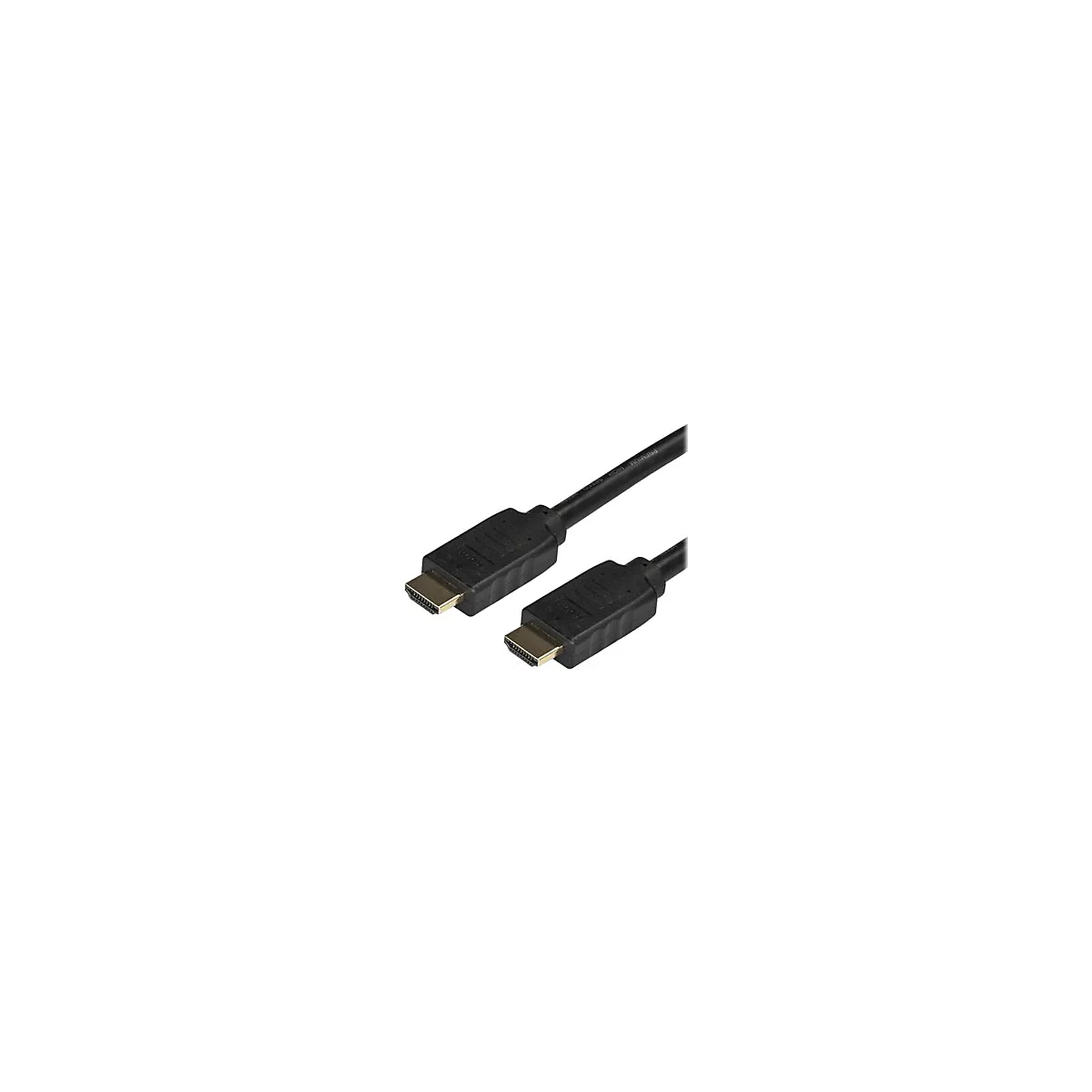 Zwei schwarze HDMI-Kabel mit vergoldeten Anschlüssen. Der Text 'High Performance' ist auf dem Kabel aufgedruckt.
