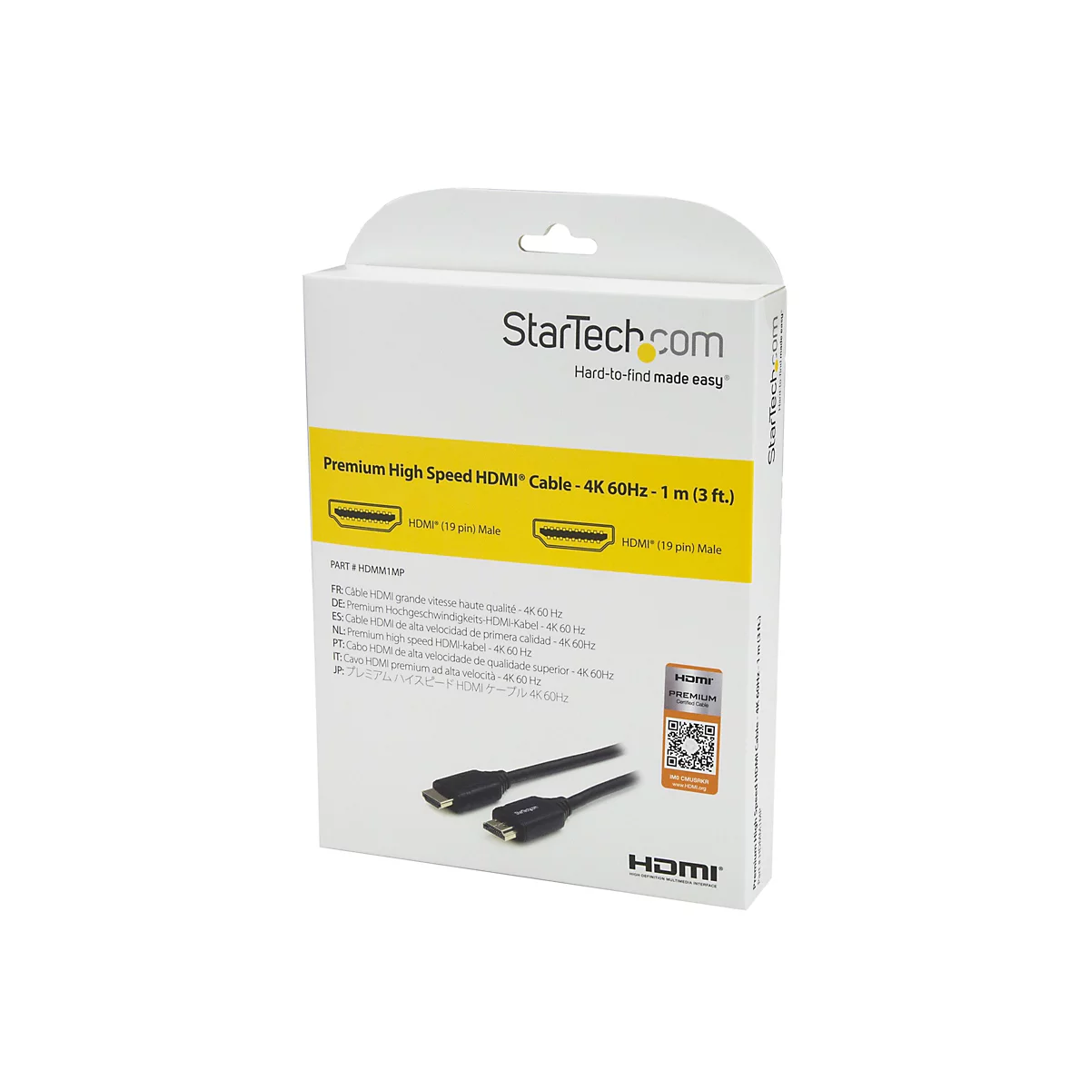 Produktverpackung eines StarTech.com Premium High Speed HDMI-Kabels, 1 Meter, 4K 60Hz.