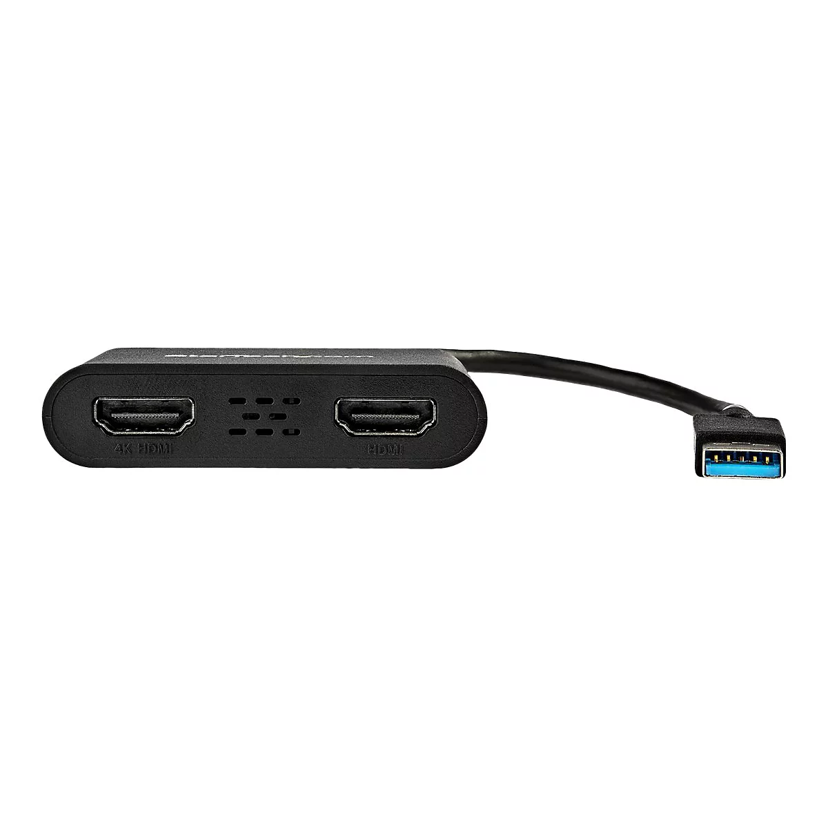 Schwarzer HDMI-Adapter mit USB-Anschluss. Auf dem Adapter stehen "4K HDMI" und "HDMI".