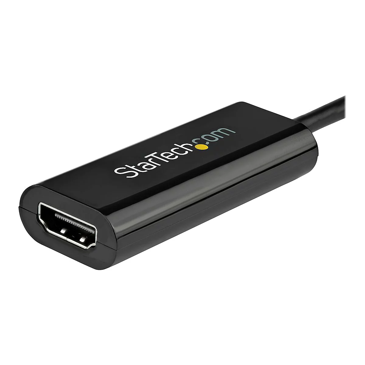 Schwarzer HDMI-Adapter mit „StarTech.com“-Schriftzug. Der Adapter hat einen HDMI-Anschluss.