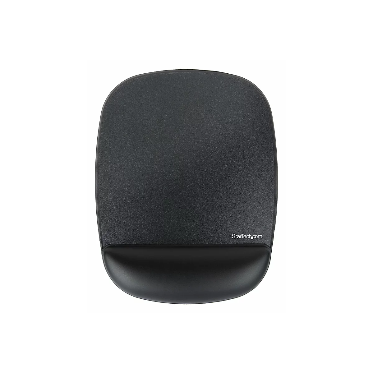 Tapis de souris ergonomique noir avec repose-poignet, logo StarTech.com.