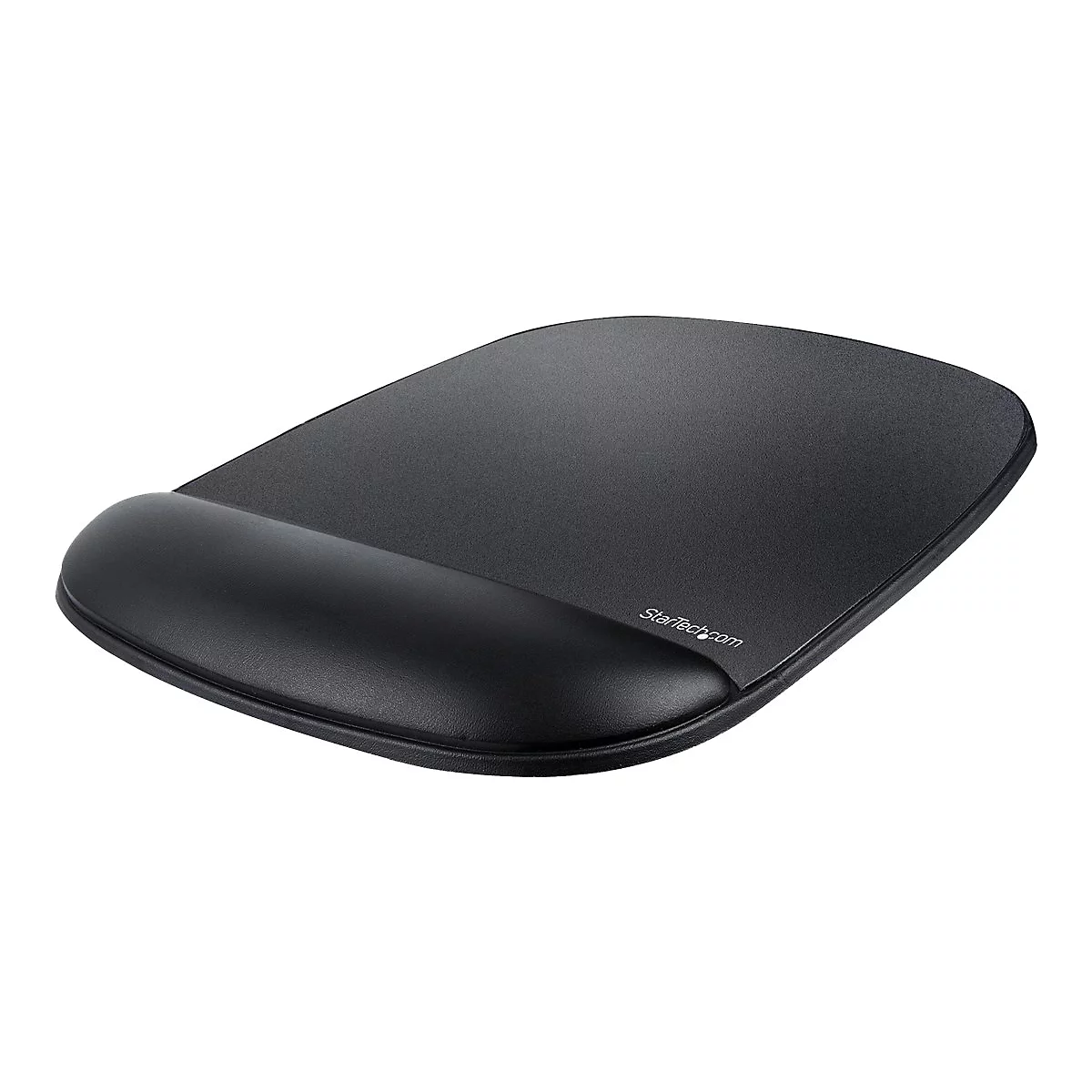 Tapis de souris ergonomique noir avec repose-poignet, logo Startech.com.