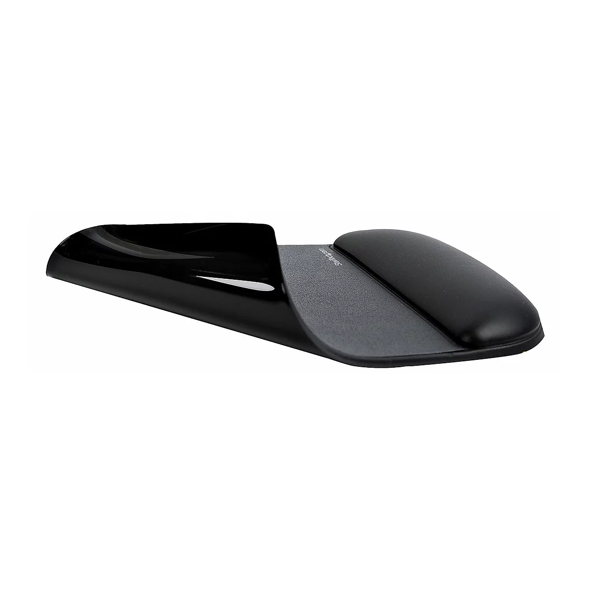 Repose-poignet noir pour souris, design ergonomique.