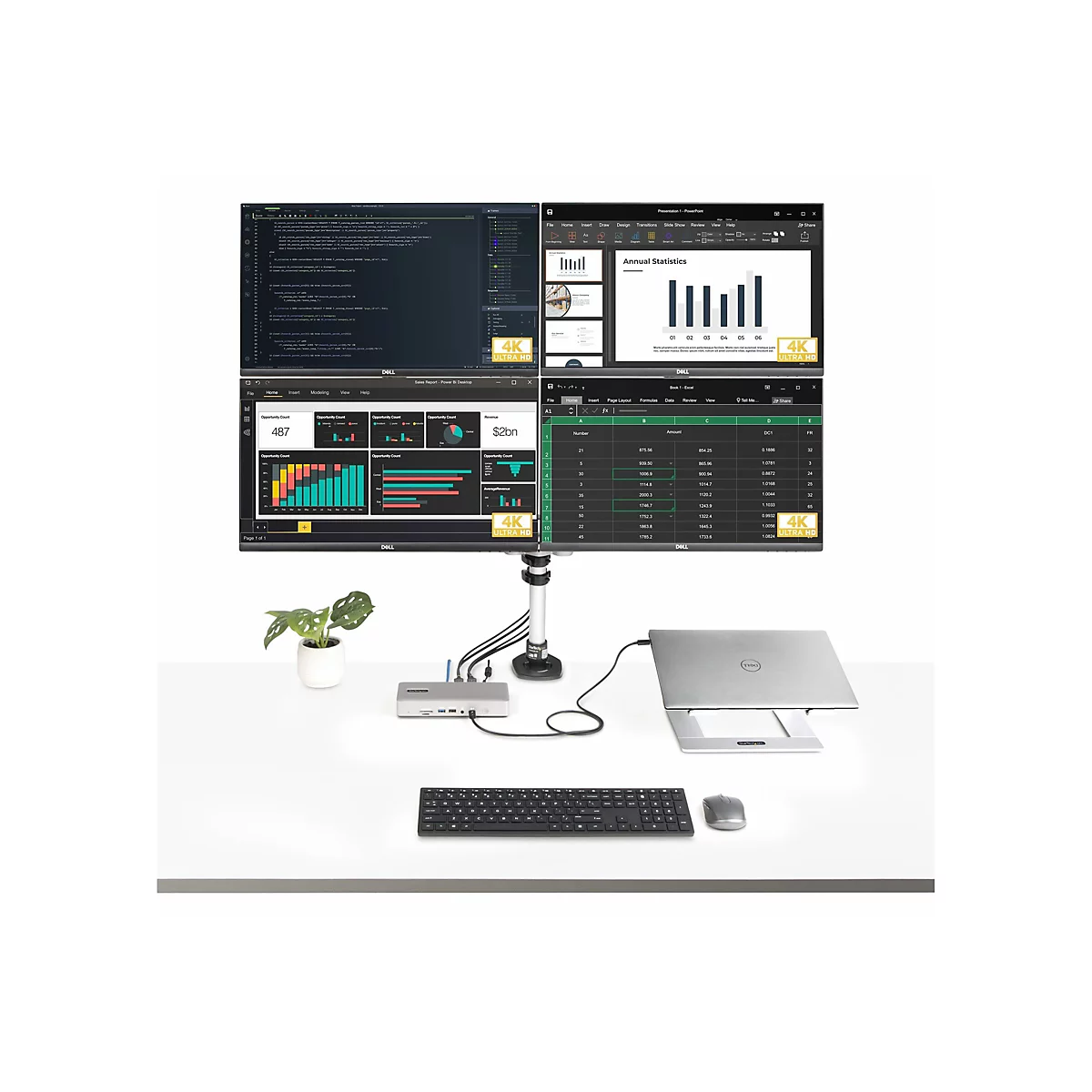 StarTech.com Thunderbolt 4 Multi-Display Docking Station, Quad/Triple/Dual Monitor Dock, 2x HDMI/2x DisplayPort, 7x USB Hub, 2.5 Gigabit Ethernet, 98W Power Delivery, for Windows/MacBook - TB4 Host Cable (132UE-TB4USB4DOCK) - Dockingstation - Thun...