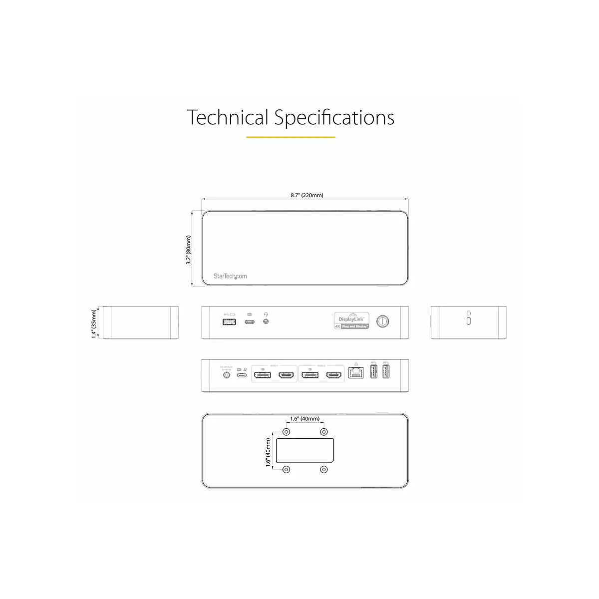 StarTech.com Universal Laptop Dockingstation - USB-C & USB 3.0 Dock - Dual 4K - Mac Windows & Chrome OS - DK30C2DPEPUE - Dockingstation - USB-C - 2 x HDMI, 2 x DP - GigE