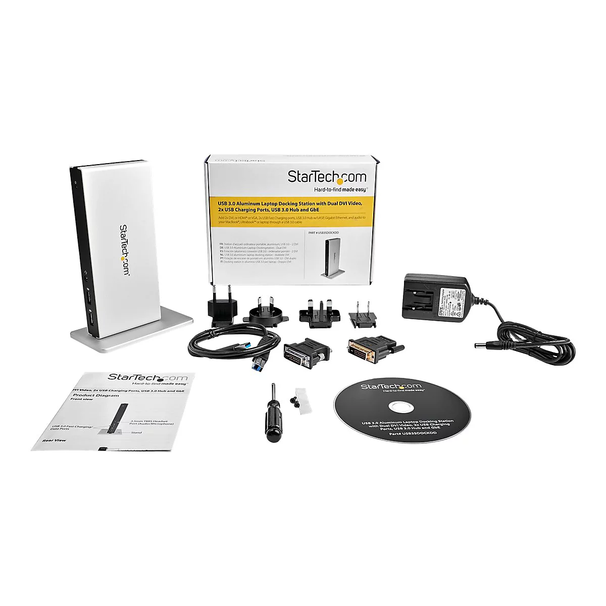 StarTech.com USB 3.0 Dockingstation - kompatibel mit Windows / macOS - Dual DVI Monitor - mit DVI auf HDMI und VAG Adapter - Dockingstation - USB - DVI - GigE
