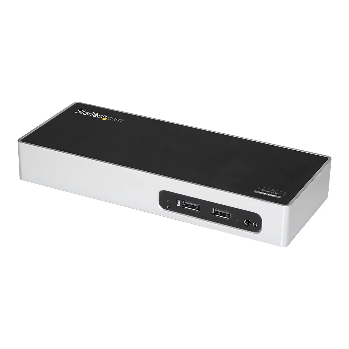 Grau-schwarze Dockingstation, Marke StarTech.com, USB-AnschlÃ¼sse, KopfhÃ¶reranschluss.