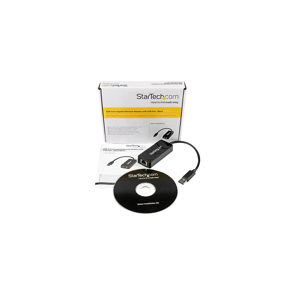 StarTech.com USB 3.0 SuperSpeed auf Gigabit Ethernet Lan Adapter mit USB Port - 10/100/1000 RJ45 NIC Netzwerkadapter - St/Bu - Schwarz - Netzwerkadapter - USB 3.0 - Gigabit Ethernet