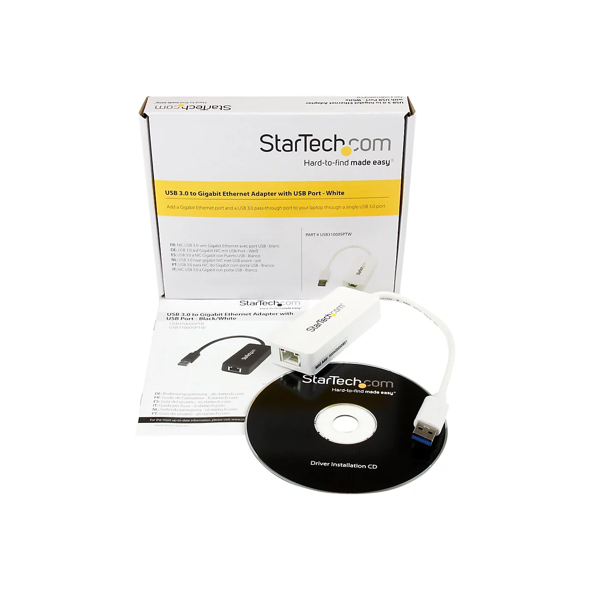 StarTech.com USB 3.0 SuperSpeed auf Gigabit Ethernet Lan Adapter mit USB Port - 10/100/1000 RJ45 NIC Netzwerkadapter - St/Bu - Weiß - Netzwerkadapter - USB 3.0 - Gigabit Ethernet