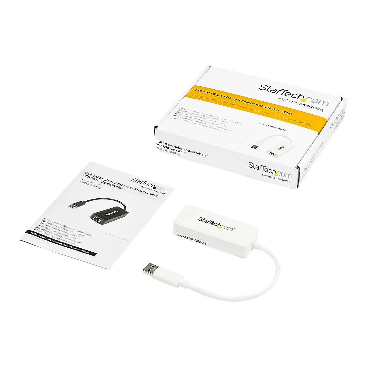StarTech.com USB 3.0 SuperSpeed auf Gigabit Ethernet Lan Adapter mit USB Port - 10/100/1000 RJ45 NIC Netzwerkadapter - St/Bu - Weiß - Netzwerkadapter - USB 3.0 - Gigabit Ethernet