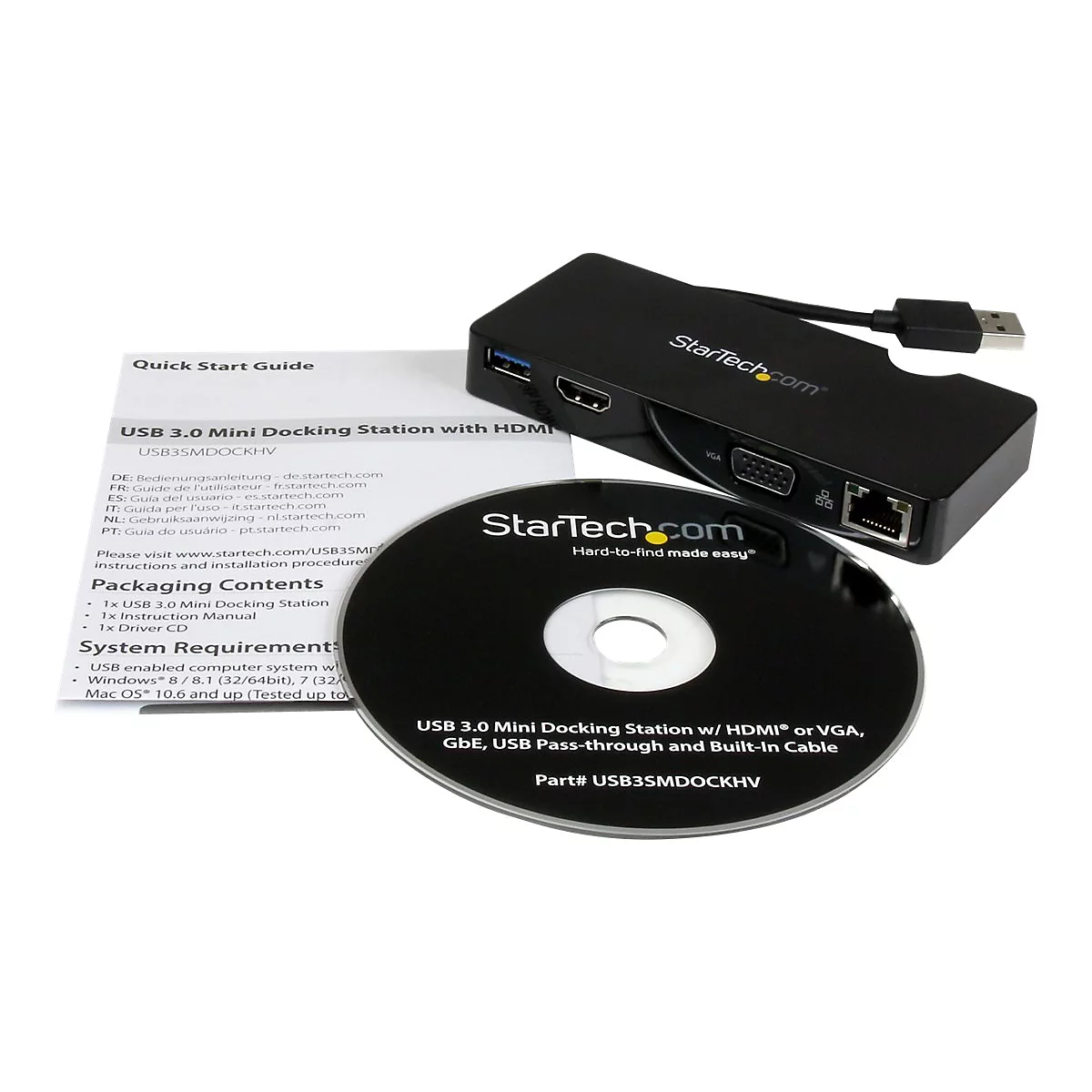 StarTech.com USB 3.0 Universal Laptop Mini Dockingstation mit HDMI oder VGA, Gigabit Ethernet, USB 3.0 - Dockingstation - USB - HDMI - GigE