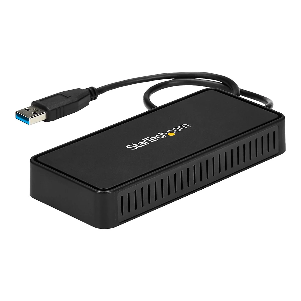 Schwarzer USB-Hub mit Logo StarTech.com und USB-Anschluss.
