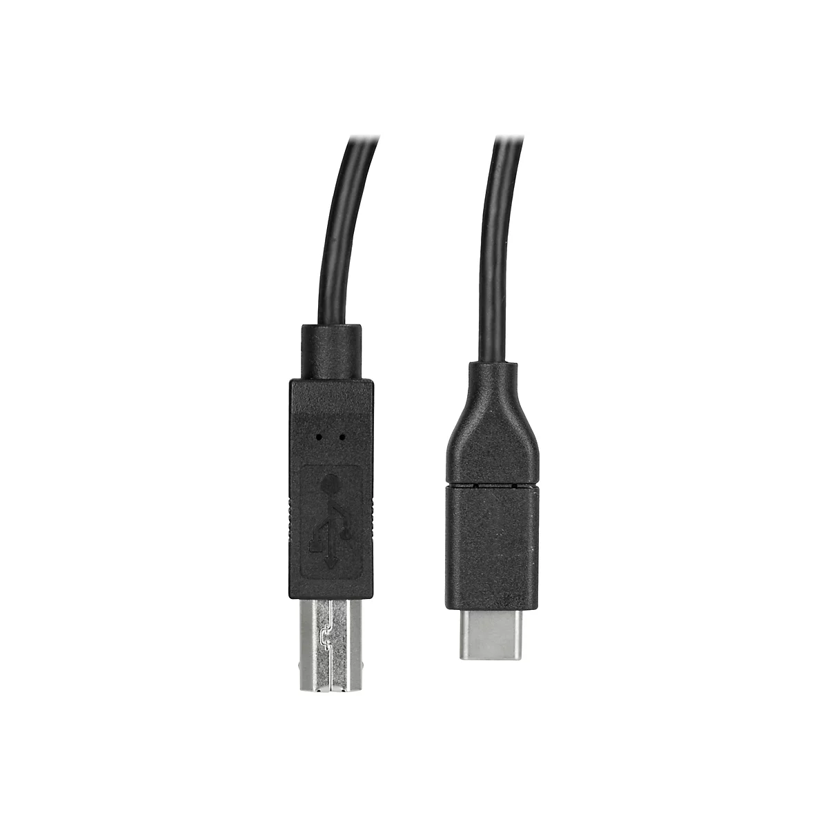 Zwei schwarze USB-Kabel. Links USB-A, rechts USB-C.