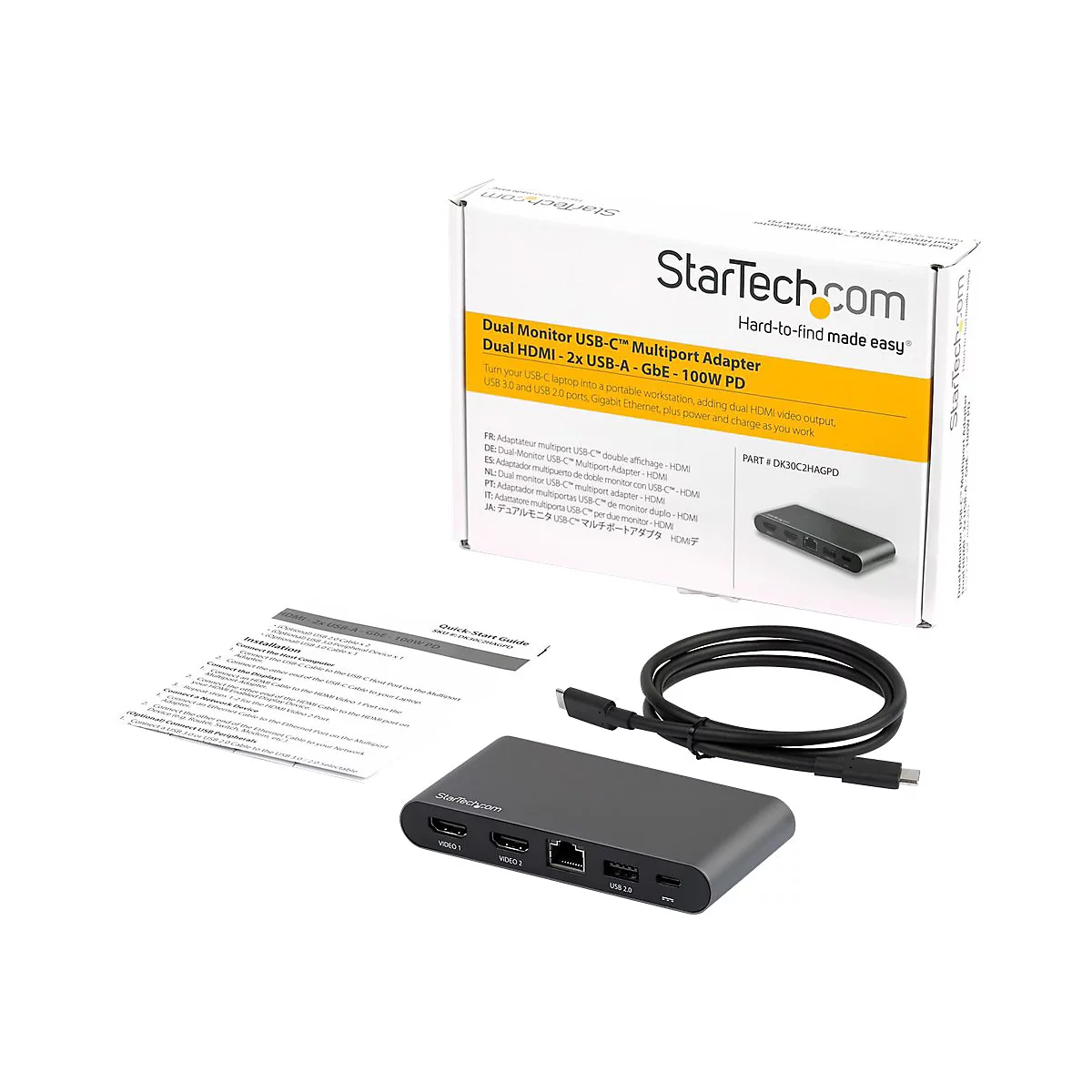 StarTech.com USB-C-Dock - USB-C Hub - 4K HDMI USB-C-Dockingstation - Mini dock - Dual Monitor - 100W Power Delivery Passthrough