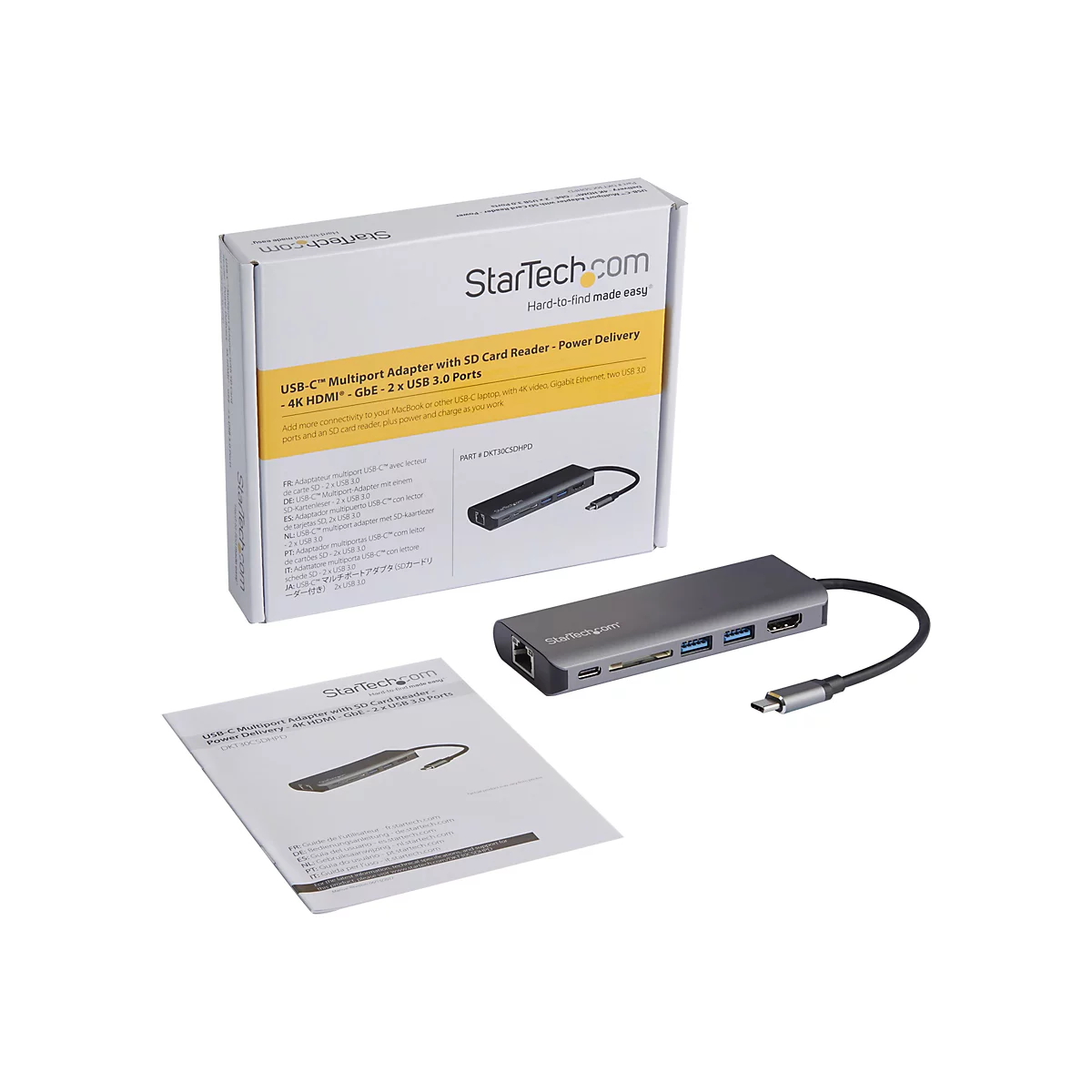 StarTech.com USB-C Multiport Adapter - 2x USB 3.0 / HDMI / SD / Gigabit Ethernet - mit Stromversorgung (USB PD) - USB C Dock - NEUE VERSION VERFÜGBAR DKT30CSDHPD3 (DKT30CSDHPD) - Dockingstation - USB-C / Thunderbolt 3 - GigE