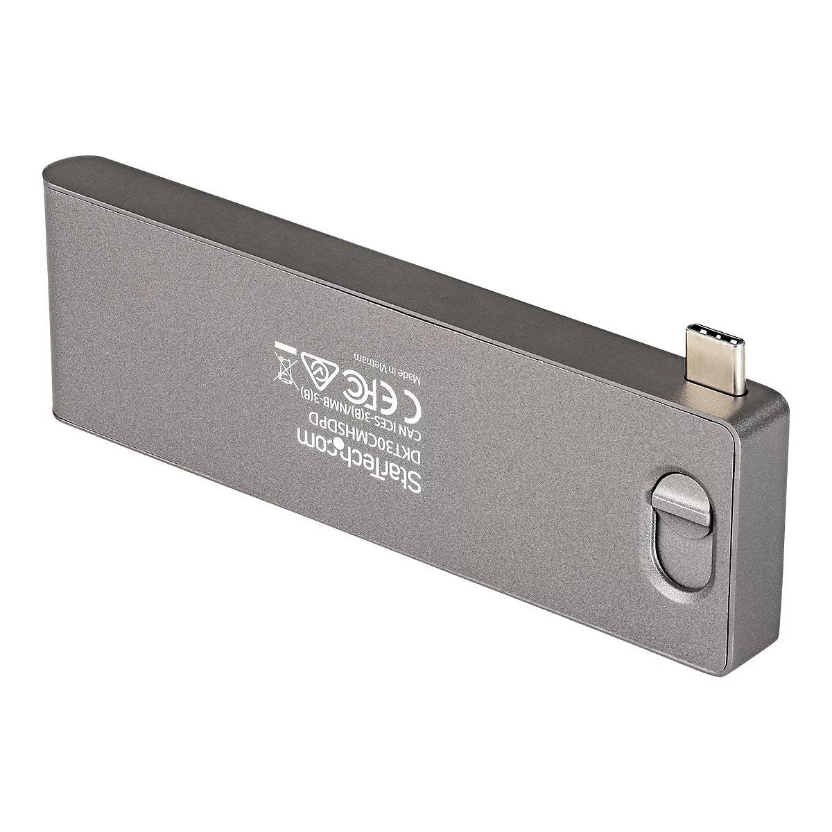 Ein silberfarbener USB-C-Stick mit einem USB-C-Anschluss. Auf dem Stick steht StarTech.com.