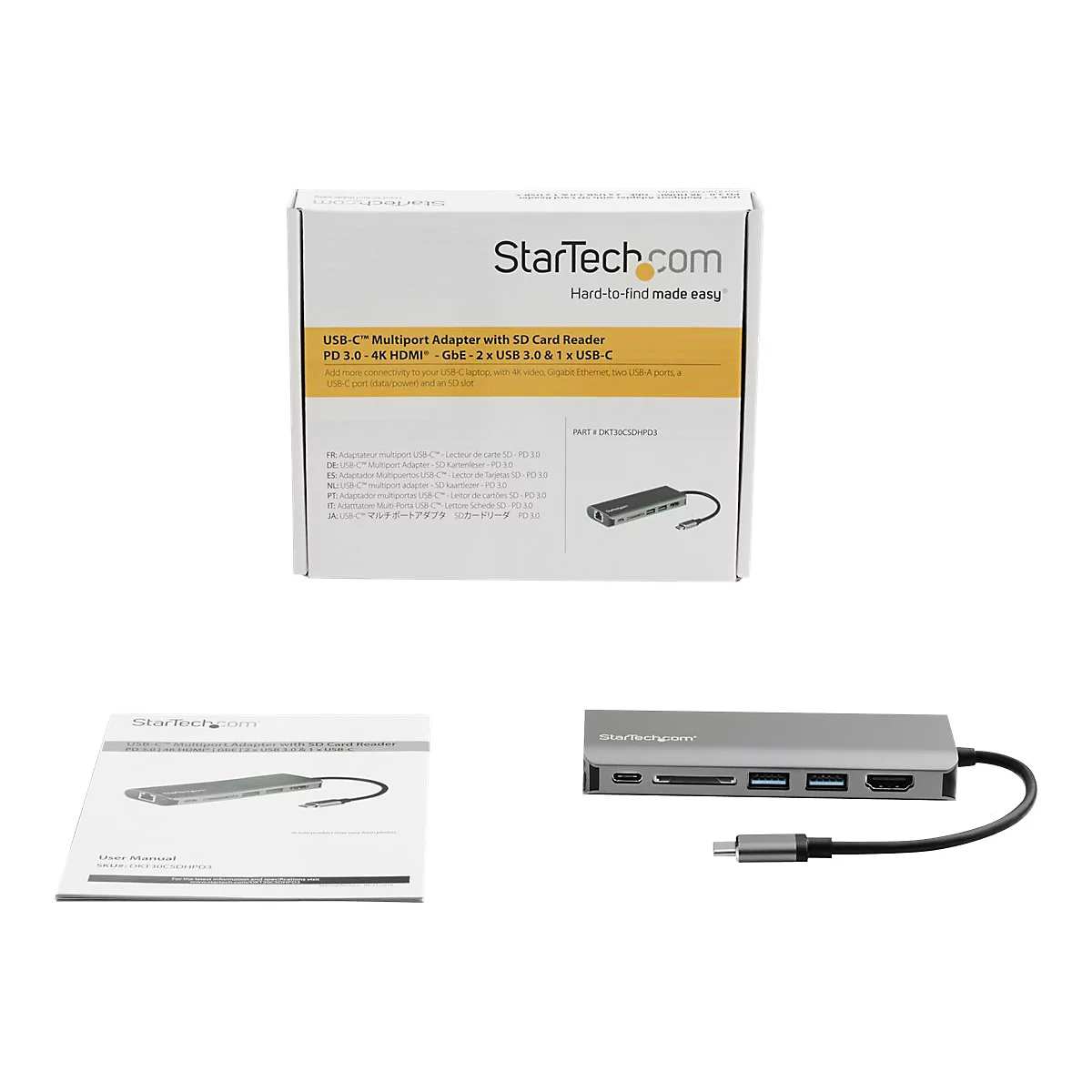 StarTech.com USB C Multiport Adapter mit HDMI - 4K - Mac/ Windows - SD Kartenleser - USB C zu USB 3.0 Hub - 2x USB-A 1x USB-C - 60W PD 3.0 - Aktualisierte Version des DKT30CSDHPD (DKT30CSDHPD3) - Dockingstation - USB-C - GigE